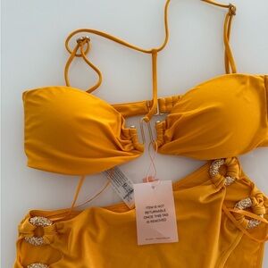 Cult Gaia orange bikini top with gold hardware M
